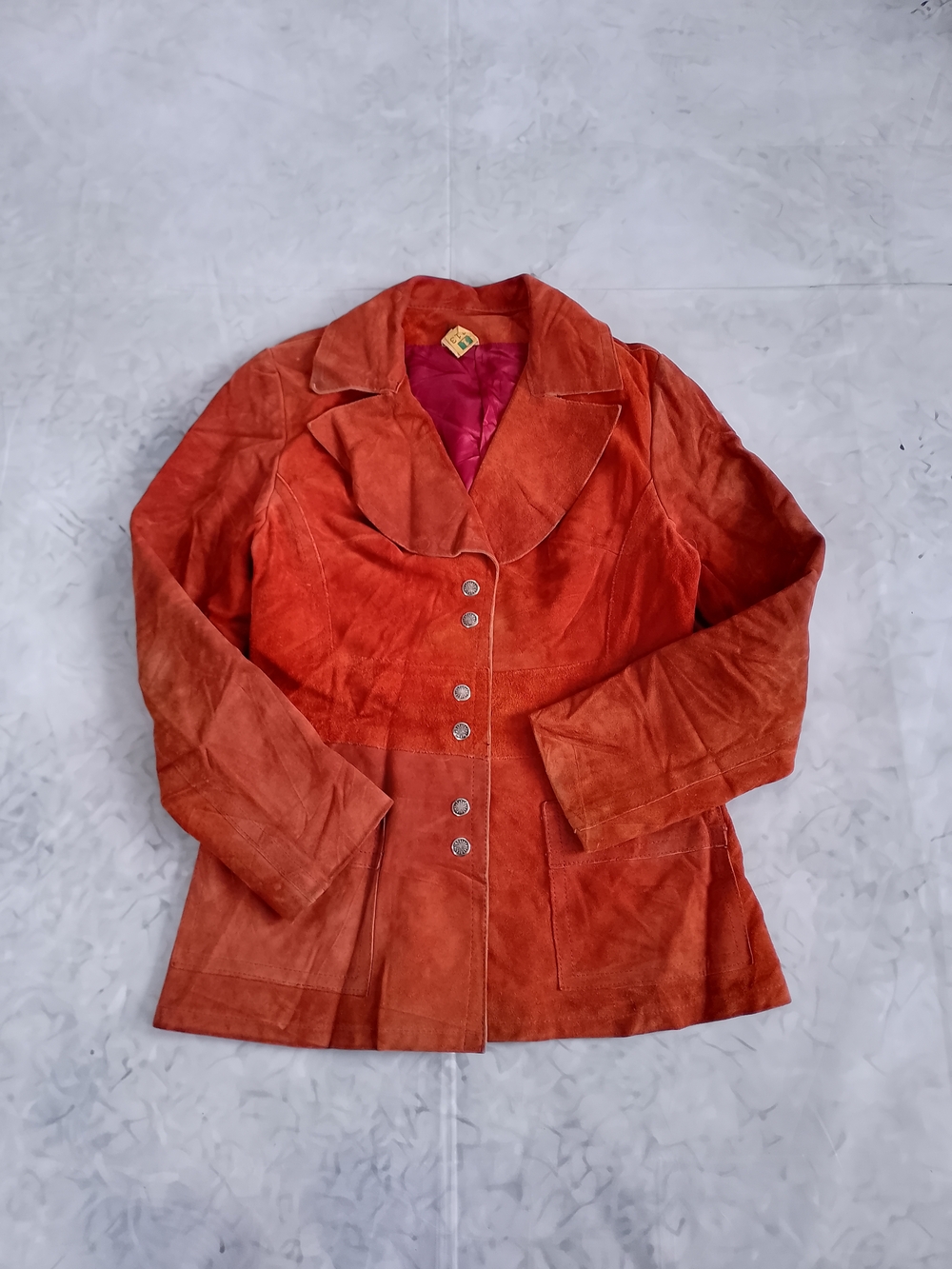 VINTAGE Suede Button-Front Jacket in Rust Orange - Picture 8 of 9
